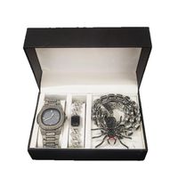 Montre Hip-Hop Haut de Gamme 43mm avec Diamants et Verre Saphir, Collier et Bracelet Cubain Coloré en Acier Inoxydable Effet Sucre de Canne