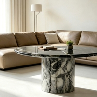 Table d'appoint contemporaine minimaliste en marbre Nero Marquina à profil bas, idéale pour appartement, villa, manoir, hôtel, salon