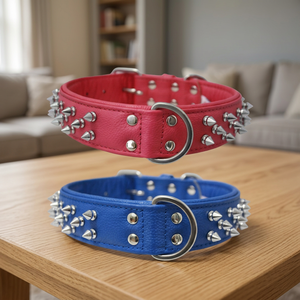 Collier de chien en cuir de vache de qualité supérieure du fabricant direct fantaisie goujons à pointes souples motif solide laisses pour animaux de compagnie à rivets personnalisées - Product Image 3