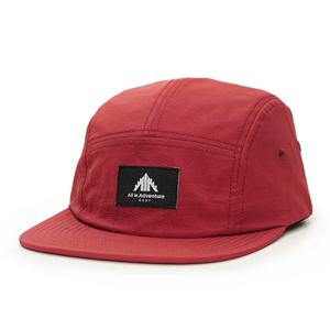 Nylon 5 Panel <b>Camp</b> <b>Cap</b> Custom Unstructured Woven Label Applique Red Hats - Product Image 1