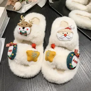 Best selling women indoor cute fashion christmas fluffy cozy winter warm soft slippers