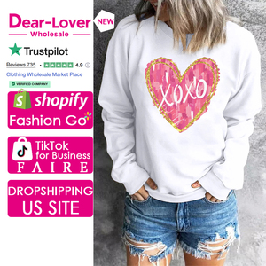Dear-Lover <span class=keywords><strong>Felpa</strong></span> Grafica da <span class=keywords><strong>Donna</strong></span> con Stampa a Cuore e Glitter Xoxo, Vendita all'Ingrosso - Product Image 1