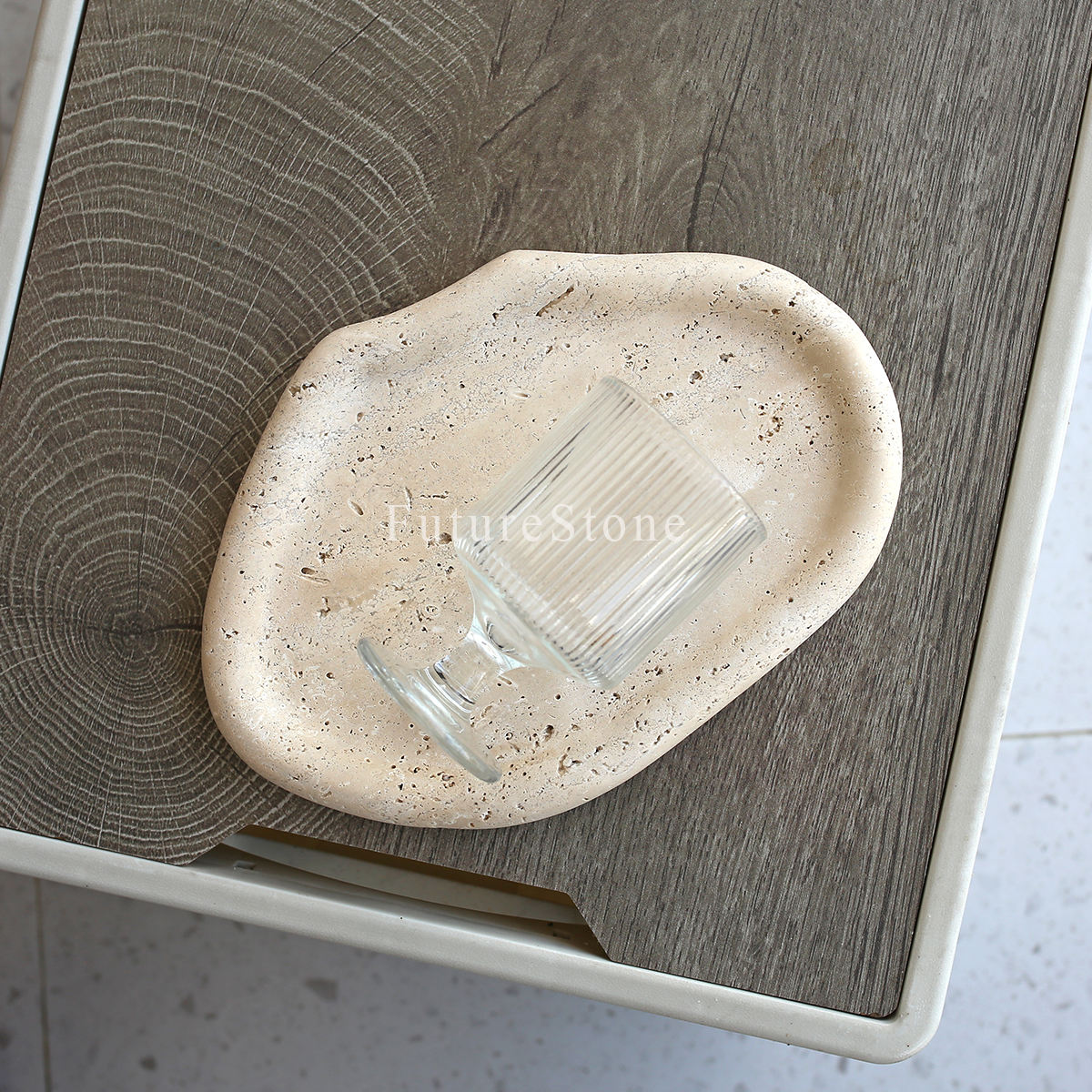 หินอ่อนทราเวอร์ทีนสีเบจ (24*17*1.8 ซม.)