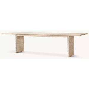 Tavolo da Pranzo Rettangolare in Travertino Beige Italiano di Lusso Contemporaneo Personalizzato per 10 Persone, per Casa e Hotel - Product Image 1