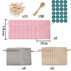 Noël Tricolore Recyclable Toile De Jute Jute Cadeau Sac Ensemble pour Bonbons Bijoux Emballage - Product Image 5