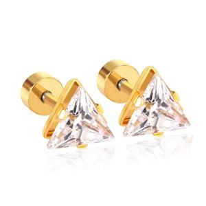Boucles d'oreilles personnalisables motif triangle diamant, spirales en or 18 carats pour cartilage, boucles d'oreilles en acier inoxydable pour femmes - Product Image 4
