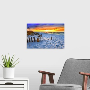 Pintura Decorativa en Lienzo con Marco de Paisaje de Playa al Atardecer Rojo, Decoración de Oficina, Impresiones para Sala de Estar - Product Image 1