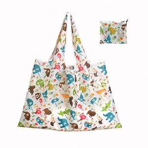 Sac de shopping pliable personnalisé en polyester à motif de dessin animé, avec longue poignée souple et bandoulière – Réutilisable, portable, pour l'extérieur et les voyages - Product Image 4