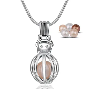 Silver Christmas Pearl Beads Cage Locket Pendant Aroma Essential Oil Diffuser Locket DIY Snowman Necklace