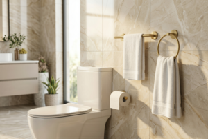 Ensemble de porte-serviettes en alliage de zinc finition nickel, design moderne de style européen, pour salle de bain et hôtel, avec barre de rangement et crochets, installation facile - Product Image 2