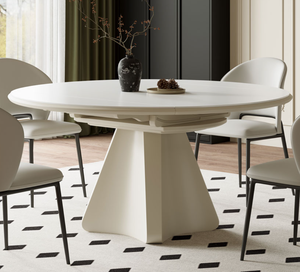 Tavolo <span class=keywords><strong>da</strong></span> Pranzo Moderno Rotondo Allungabile in Legno con Piano in MDF Bianco Lucido per Casa, Hotel, Cucina, Arredamento Salvaspazio - Product Image 2