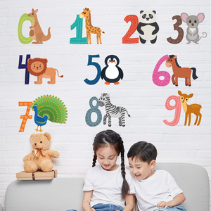 Autocollants muraux en pvc, numéro d'animaux, dessin animé éducatif <span class=keywords><strong>pour</strong></span> enfants, décoration <span class=keywords><strong>pour</strong></span> enfants, <span class=keywords><strong>maternelle</strong></span>, crèche, meilleure vente, pièces - Product Image 1