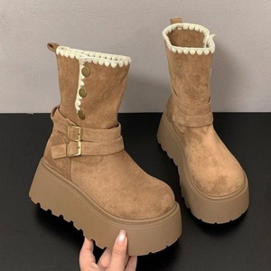 Bottines en cuir à semelles épaisses, style décontracté, offrant un confort de port comparable aux bottes de neige - Product Image 5