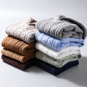 男式厚实电缆针织套头衫连帽衫毛衣超大棉羊毛混纺冬季针织衫，带袋鼠口袋 - Product Image 6