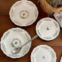 Assiette en céramique rétro vintage à bordure en dentelle, assiette à dîner peinte à la main à la française pour la maison, la cuisine, les desserts et les gâteaux