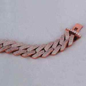 Moissanite Iced Out Cuban Link Bracelet 925 Sterling Silver Rose Gold Plated Trendy Hip Hop Chain Jewelry Gift for <b>Men</b> Women - Product Image 4