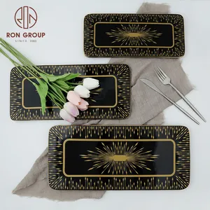 Wholesale black rectangle sushi dishes for wedding restaurant banquet porcelain dinnerware sets snack plates ceramic