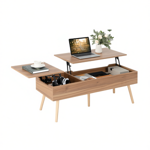 Tavolino da Caffè con Piano Sollevabile 47 Pollici in Legno Stile Mid-Century Moderno con Scomparti Nascosti per Soggiorno - Product Image 1