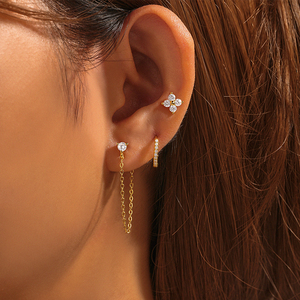 CANNER Set of 3 Simple S925 Sterling Silver <b>Earrings</b> Flower Zircon <b>Earrings</b> Set With Diamond <b>Chain</b> Tassel <b>Earrings</b> Set for Women - Product Image 6