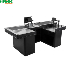Wood Grain Retail <b>Checkout</b> <b>Counter</b> Cashier Desk POS <b>Counter</b> With Storage Cabinets for Store Front - Product Image 6