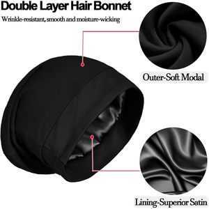 Gorro de satén para dormir, ajustable, forrado, para cabello rizado, trenzas, mujeres, negro, gris, uso doméstico, cuatro estaciones - Product Image 5