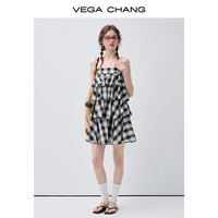 Robe Cami à Volants Superposés à Carreaux Noirs et Blancs VEGA CHANG pour Femmes avec Encolure Carrée et Ourlet à Volants Superposés, Robe d'Été Décontractée