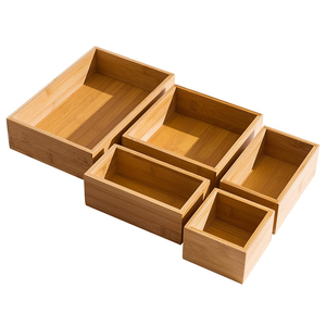 Organizador de cajones de bambú para cubiertos, organizador de cajones de cocina de bambú para el hogar y la oficina, 5 piezas - Product Image 1