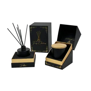 Di lusso nero quadrato personalizzato fragranza 10 oz scatola regalo di candela reed diffusore confezione 11x11x4 scatole di candela tapper