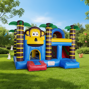 Brincolín Inflable con Diseño de Jungla Tropical, con Columnas de Palmeras y Tobogán Azul, para Niños, Juegos al Aire Libre y Fiestas de <span class=keywords><strong>Cumpleaños</strong></span> - Product Image 1