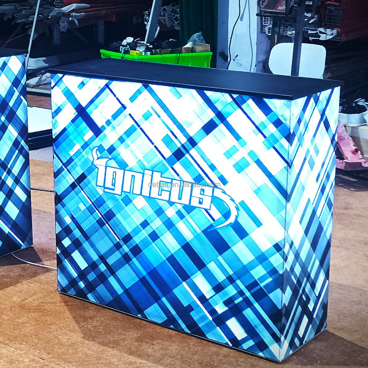 Customizable Foldable Promotion Retail Bar Table Pop Up Podium Tradeshow Podium,Hydraulic Lift, Luminescent, Light Box(Circular