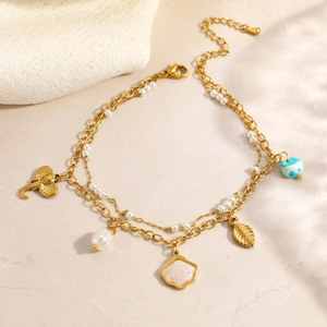 Tobillera de Acero Inoxidable con Baño de Oro de 18k y Dije de Concha, Joyería para Pies de Mujer, Estilo Veraniego para Playa - Product Image 3