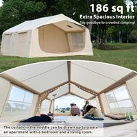 Carpa Inflable para Glamping de 17.28m², Doble Puerta, Un Dormitorio/Sala de Estar, Tres Claraboyas, Chimenea, Bolsa de Almacenamiento, Puertas y Ventanas de TPU