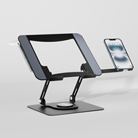 Support de refroidissement pour ordinateur portable, station de travail de bureau rotative et réglable en hauteur avec support pour téléphone, pour diffusion en direct et visionnage de séries, multi-ports