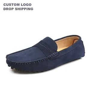 Custom Logo Fashion Men Dress Boat Shoes Suede Genuine Leather Soft Moccasin Loafers Casual Formal Driving Shoes For Men Women