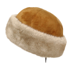 Custom Winter Faux Fur Trim Suede Skullcap Brimless Melon Cap Contrast Color Plush Russian Style Beanie Hat - Product Image 1