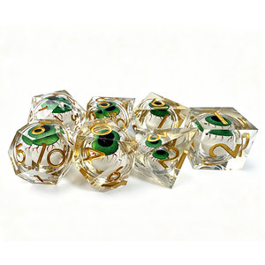 Juego de dados poliédricos de resina transparente de lujo, 7 piezas, con borde afilado y ojo verde flotante, para juegos de mesa DND COC - Product Image 5