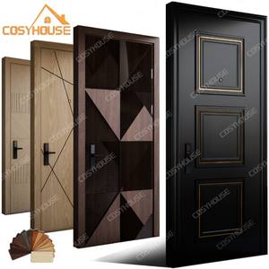 Puerta Interior de Madera Estilo Francés Pintada de Negro, Núcleo Sólido, Precolgada, Insonorizada, Ignífuga, para Vestíbulo, Hotel, Dormitorio, Baño, Villa - Product Image 1
