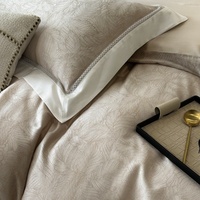 Parure de lit quatre pièces personnalisable en coton à fibres longues 100 fils, couleur unie, avec housse de couette et couvre-lit jacquard