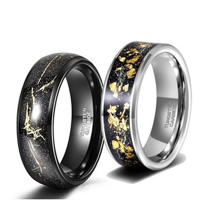 Anello da uomo in acciaio al tungsteno tonalità argento, larghezza 8mm, con intarsi in foglia d'oro 18K, per e-commerce transfrontaliero, direttamente dalla fabbrica di Guangzhou - Product Image 1