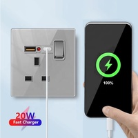 Prises électriques murales en verre trempé gris britannique 13A, prises de chargeur rapide Usb Type C 20W avec voyant LED Malte