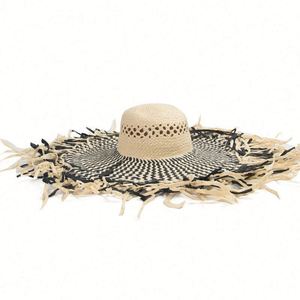 Sombrero de Sol de Moda para Mujer, Estilo Informal, con Borde Crudo, Ala Ancha, para Vacaciones en la Playa, Dos Tonos, Tejido de Papel, Estilo Floppy, Novedad 2024 - Product Image 5