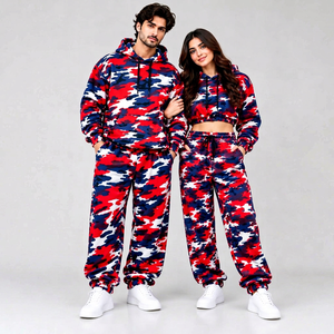 Conjunto Deportivo Unisex de Invierno 100% Algodón, Sudadera con Capucha, Pantalones Holgados, Top Corto, Ropa Casual para Parejas, con Logo, OEM - Product Image 1