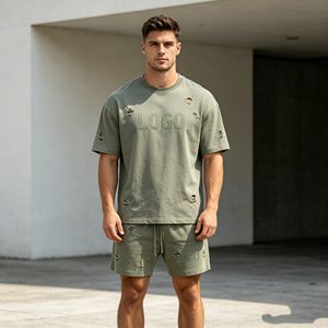Conjuntos de camiseta de alta calidad para hombre, conjuntos de dos piezas de manga corta y pantalones cortos de 480 g/m² para hombre, 100 % algodón de rizo, conjuntos casuales de verano - Product Image 2