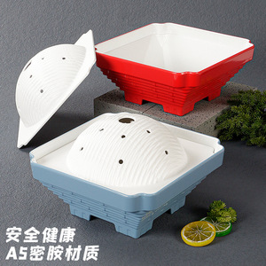 Plateau de service en mélamine Xiang Yuan Mei avec couvercle, design carré et ovale rouge et bleu, pour usage en restaurant - Product Image 2