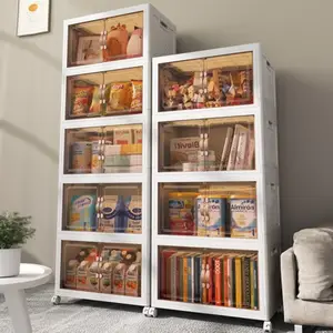 折叠式食品储物柜客厅透明塑料折叠式储物柜家用储物盒