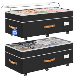 Contenedor de Almacenamiento Rodante Ajustable de 80L para Debajo de la Cama con Ruedas y Tapas Transparentes para Dormitorios, Hogar, Ropa y Mantas - Product Image 1