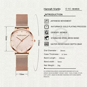 Hannah Martin, reloj de pulsera de cuarzo dorado rosa de lujo para mujer, logotipo personalizado, diseño minimalista, fábrica de acero inoxidable al por mayor - Product Image 3