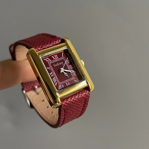 Gogoy Women's <b>Watch</b> Analog <b>Rectangular</b> Case Red Leather Strap 8mm Thickness Metal Case Buckle Closure - Product Image 1