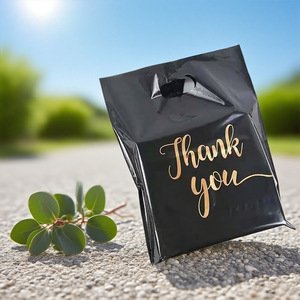 ถุงช้อปปิ้งพลาสติก PE แบบมีก้นข้าง พิมพ์โลโก้ตามสั่ง สำหรับธุรกิจขนาดเล็ก บรรจุภัณฑ์ซูเปอร์มาร์เก็ต พร้อมดีไซน์ขอบตัดลายขอบคุณ - Product Image 2