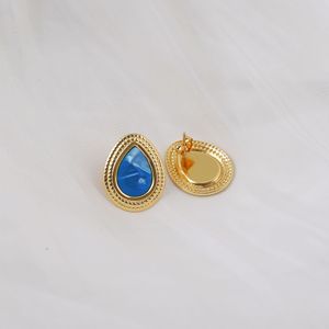Vente en gros de boucles d'oreilles en agate plaquées or 18 carats en acier inoxydable de style INS pour femmes, bijoux tendance - Product Image 4